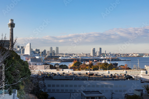 港の見える丘公園から見た横浜港、みなとみらい方面の風景