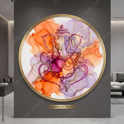 Modern luxury wall featuring a golden ganesha silhouette over abstract alcohol ink background
