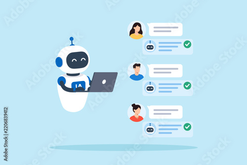 Flat illustration AI assistant answering client messages automatically customer service automation chatbot support instant communication