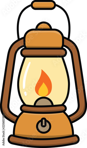 Cute Camping Lantern Cartoon Icon - Outdoor Adventure and Lighting Illustration