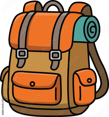 Cute Hiking Backpack Cartoon Icon - Camping and Outdoor Adventure Illustration
