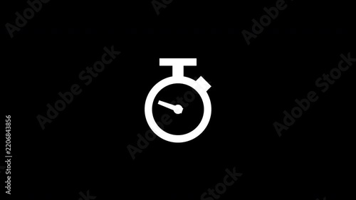 Minimalist white stopwatch icon silhouette on a solid black background representing time management concepts.