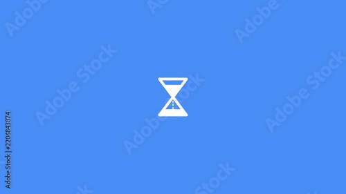 Minimalist hourglass icon representing time management and waiting on a blue background.