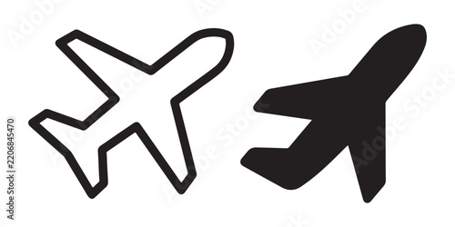 Minimalist airplane icons in outline and solid vector styles for travel branding and marketing