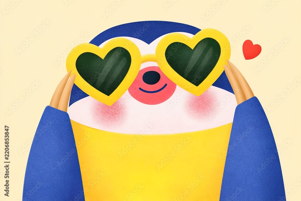 Obraz premium Sloth wearing heart-shaped glasses shows joy and warmth