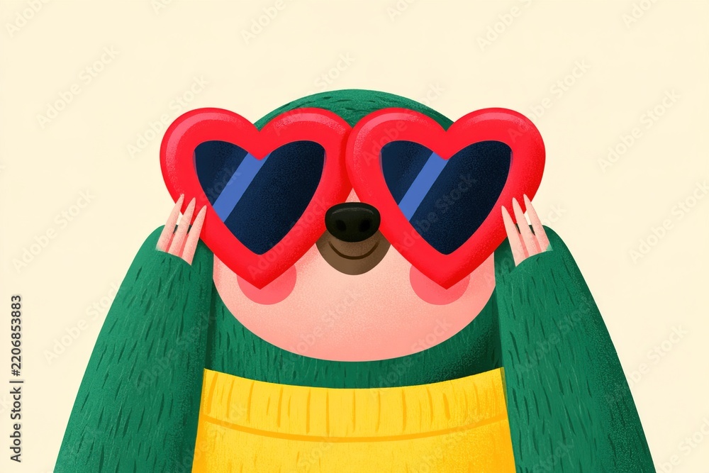 Obraz premium Sloth wearing heart-shaped sunglasses shows playful expression