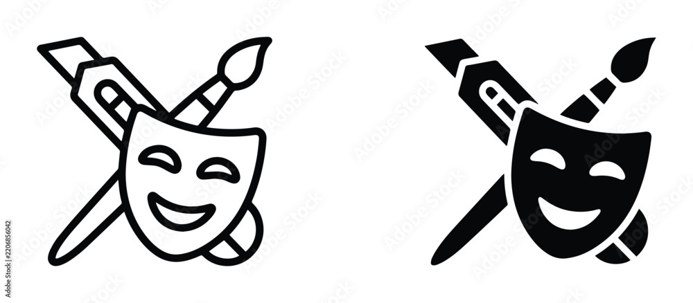 Fototapeta premium Creative Arts Icons: Theater Mask, Paintbrush, Craft Knife, Design Tools