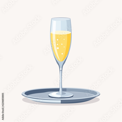 Flûte de champagne élégante sur plateau argenté