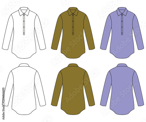Men's Long Sleeve Dress Shirt Technical Fashion Design, Classic Men's Button Up Shirt Front and Back View, Professional Men's Formal Shirt Apparel Design Template