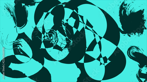 Abstract cyan and black brush pattern vector background featuring dynamic geometric strokes on turquoise canvas for modern tech banner, gaming backdrop, and creative poster cover design