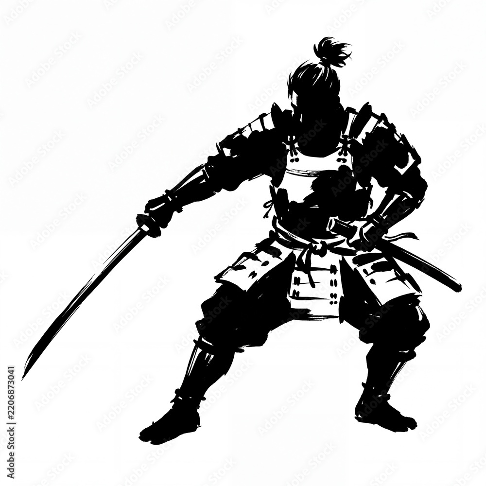 Fototapeta premium Samurai warrior silhouette with traditional helmet hayabusa profile
