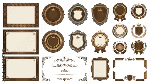 Vintage Frames and Emblems Collection, Ornate Borders, Awards, Seals