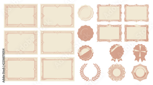 Vintage Frames and Seals Collection, Ornate Decorative Borders, Isolated Design Elements