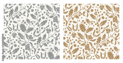 Christmas Holly and Mistletoe Pattern Collection in Silver and Gold