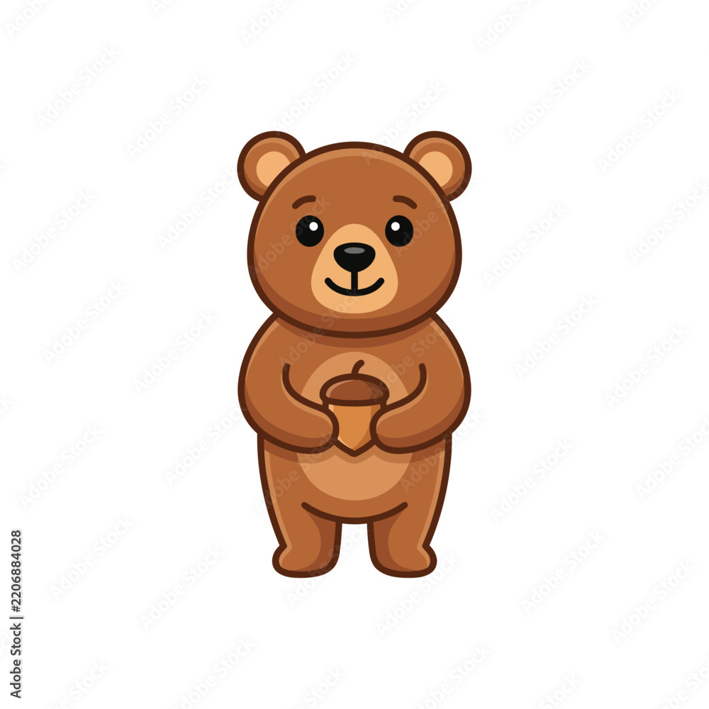 Fototapeta premium Cute Cartoon Bear Holding an Acorn Vector Illustration