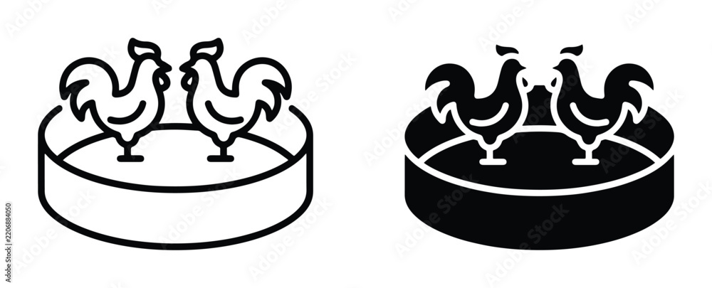 Fototapeta premium Rooster Icons, Farm Animal Graphics, Poultry Vector Art, Two Cockrels Silhouette