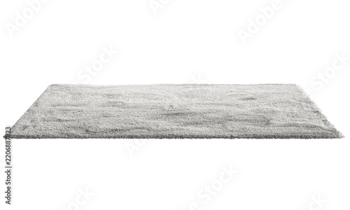 Grey wool and silk rectangular rug with soft hand-knotted pile, abstract tonal shading and subtle organic texture, shown as a 3D render and visualization.