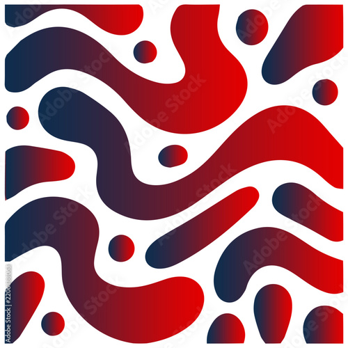 Abstract fluid wavy lines seamless pattern with red and navy blue liquid shapes vector background