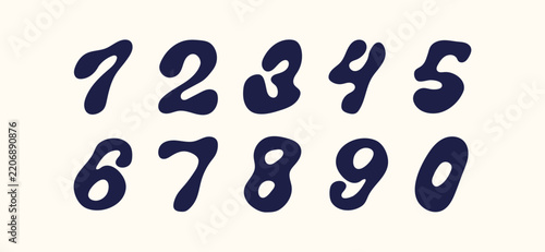 set of hand draw numbers from 0 to 9 with black liquid connected circle dots. metaballs pattern on white. abstract geometric shapes collection Point movement flat icon, kid style