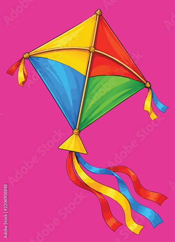 Colorful Traditional Kite with Long Decorative Tail