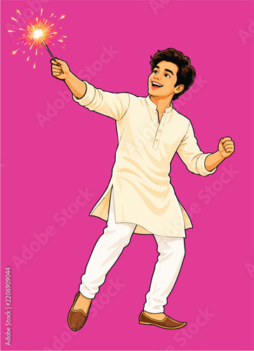 Man Celebrating with Sparkler Festive Illustration