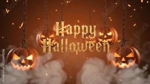 Menacing hanging jack-o-lanterns happy halloween backdrop 4k loop.