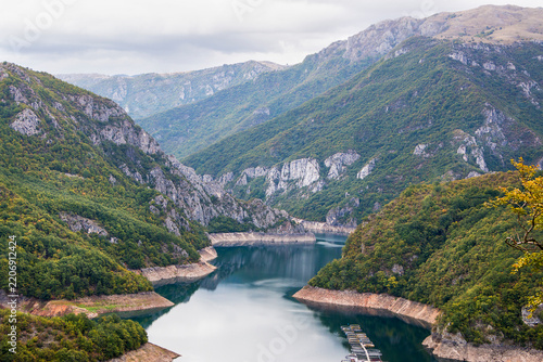 Piv Lake in Montenegro. A lake with turquoise water among high mountains
