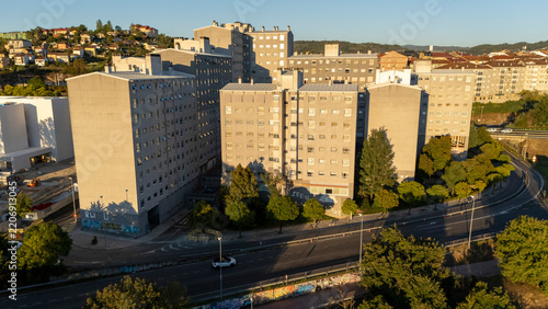 Apartment buildings and urban street in Ourense, Galicia