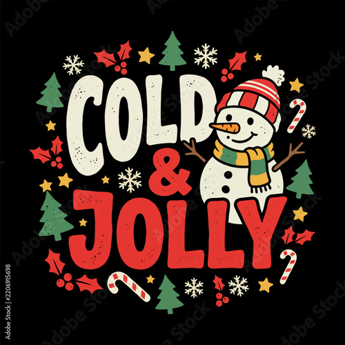 Cold And Jolly Snowman Winter Christmas Vintage Festive
