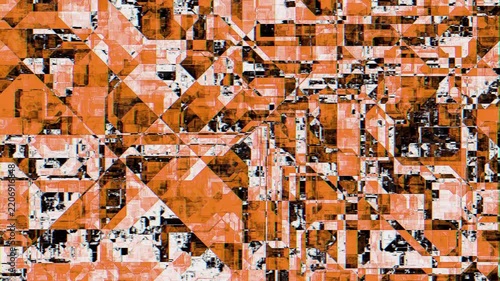 Orange Glitch Noise Blocks Abstract Geometric Tech Pattern Motion Background. 4K