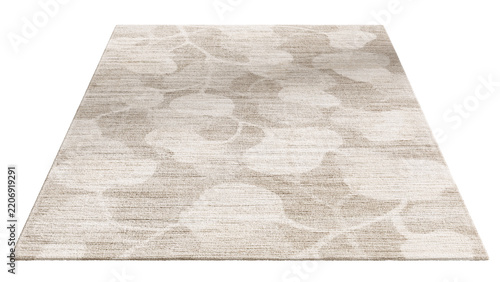 Grey beige rug with a subtle Ginkgo leaf pattern and soft dense low pile, shown as a 3D render and visualization for modern neutral interiors.