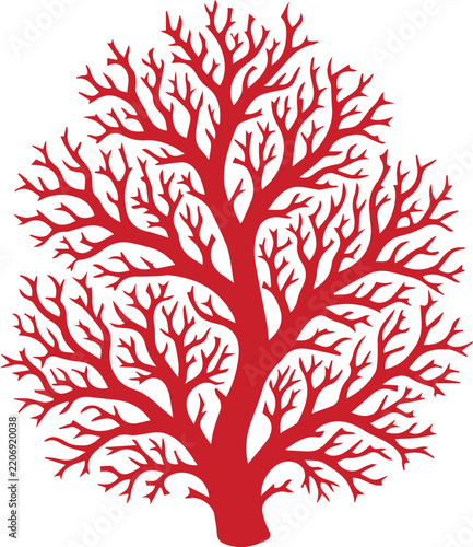 A beautiful red coral branch isolated on a clean white background for marine life design projects
