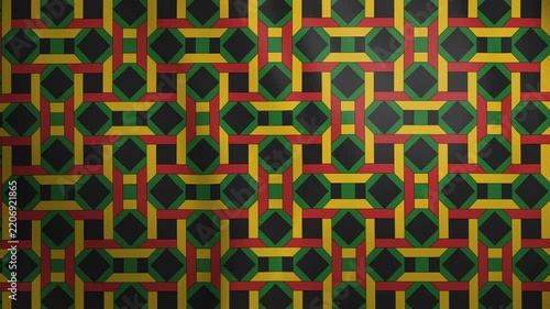 Juneteenth Animated Motion Seamless Geometry Background Video 4k with Waving Pan African Geometric Interwoven Pattern in Red Green Yellow and Black