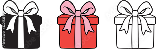 Gift box with ribbon vector set line elements