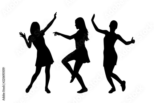 Three girls dancing and posing in silhouette with silhouette children lifestyle celebration movement