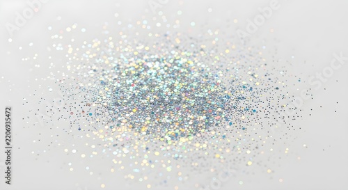 A fine dusting of iridescent silver holographic glitter scattered on white.