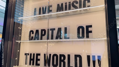 ATX Live Music Capital Of The World Display Case In Modern Building