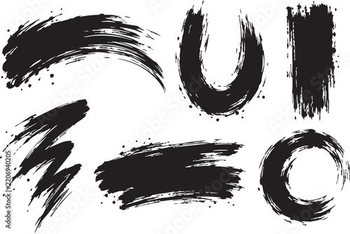 Grunge ink brush strokes vector set isolated elements