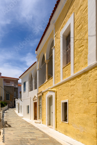 Traditional Greek architecture of Chora, the capital of Andros island. Cyclades, Greece