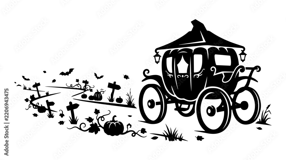 Obraz premium Magical Pumpkin Carriage Halloween Silhouette Vector