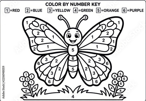 Color by number butterfly activity sheet
