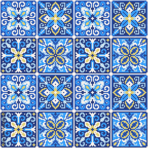 Seamless Pattern Pixel Art  Mediterranean Tile