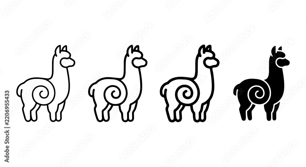 Obraz premium Llama Icon Set, Cute Alpaca Vector Graphics, Stylized South American Camelid Icons, Simple Animal Illustrations