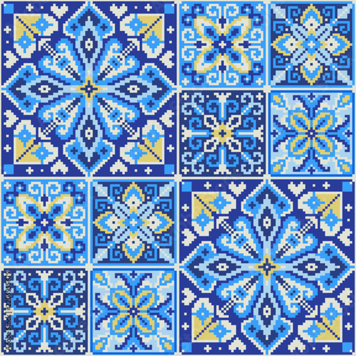 Pixel Art  Mediterranean Tile Seamless Pattern