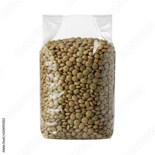 Package of green lentils isolated on transparent background