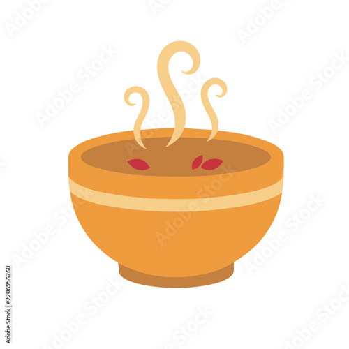 Steaming bowl of soup with red ingredients
