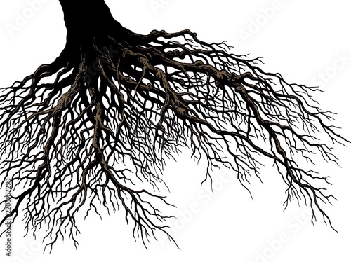 Tree roots spreading underground illustration