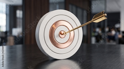 Golden Arrow Hitting The Center Of A White Target Symbolizing Business Success And Strategic Goal Achievement