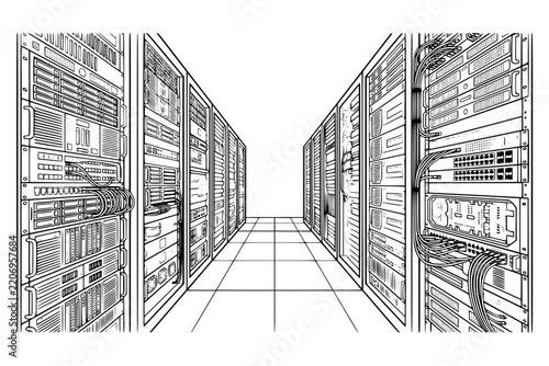 Computer it technology hardware server room data center network sketch