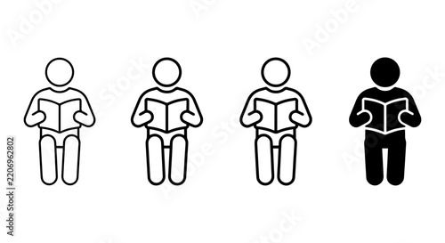 Reading Person Icons, Silhouette Figures, Education Symbols, Knowledge Icons, Vector Set